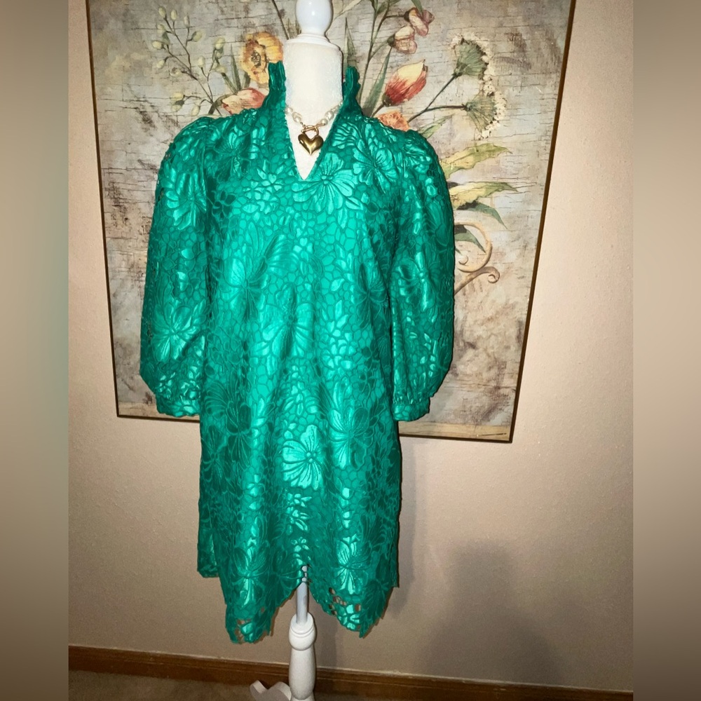 XS Tuckernuck Pomander Place Green Lace Cath Mini Dress - Picture 10 of 17